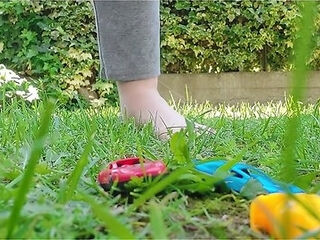 Giantess With Big Sweaty Feet Crushes Toy Cars And Smashes Them All
